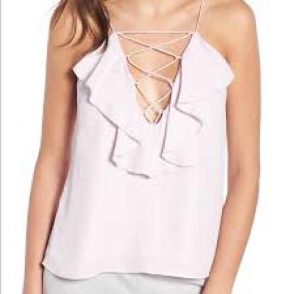 WAYF CRISSCROSS RUFFLE BLOUSE